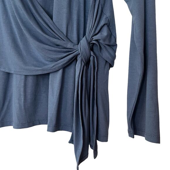 J Jill Wearever Womens Wrap Side Tie Jersey Top Size MP Blue Stretch Travel NWT - Picture 3 of 7